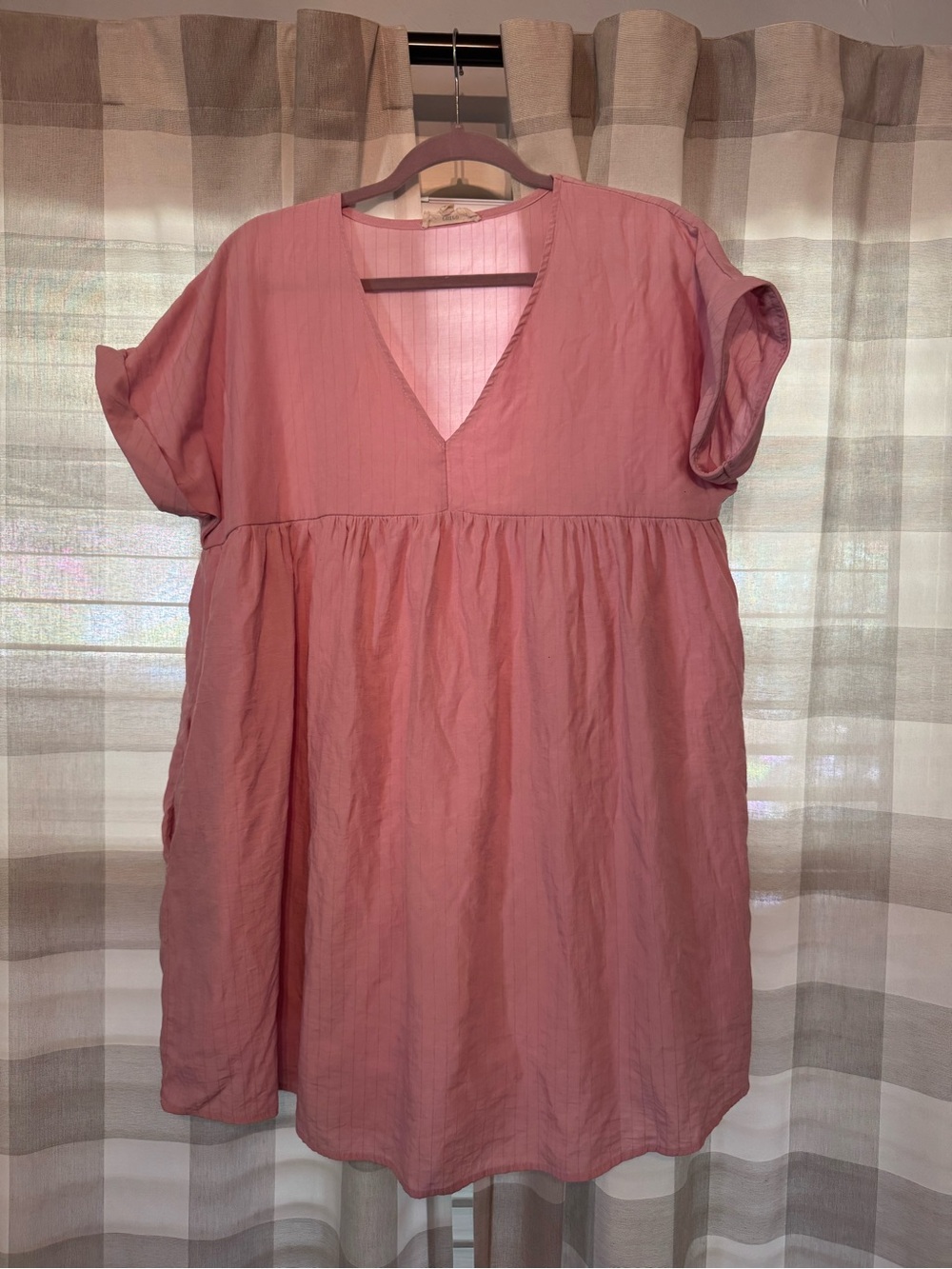 entro Dusty Pink V-Neck Short Sleeve Babydoll Tunic